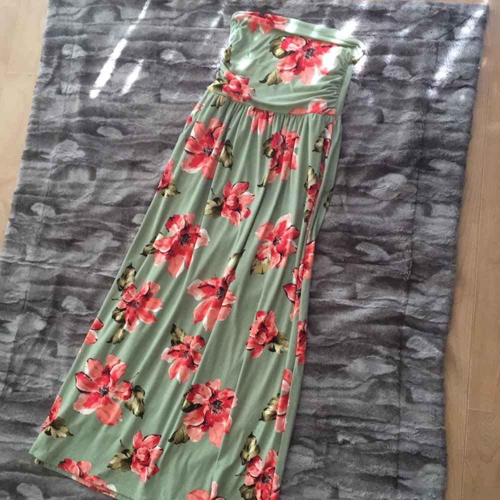 Strapless Sage Green & Floral Maternity Maxi Dress